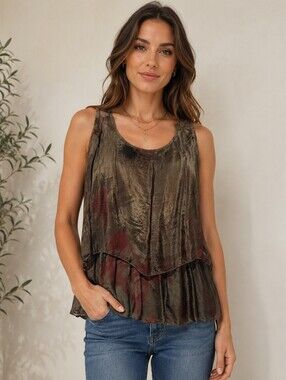 ❤ H TREND ITALY SILK LAGENLOOK TIERED TANK TOP, XS
